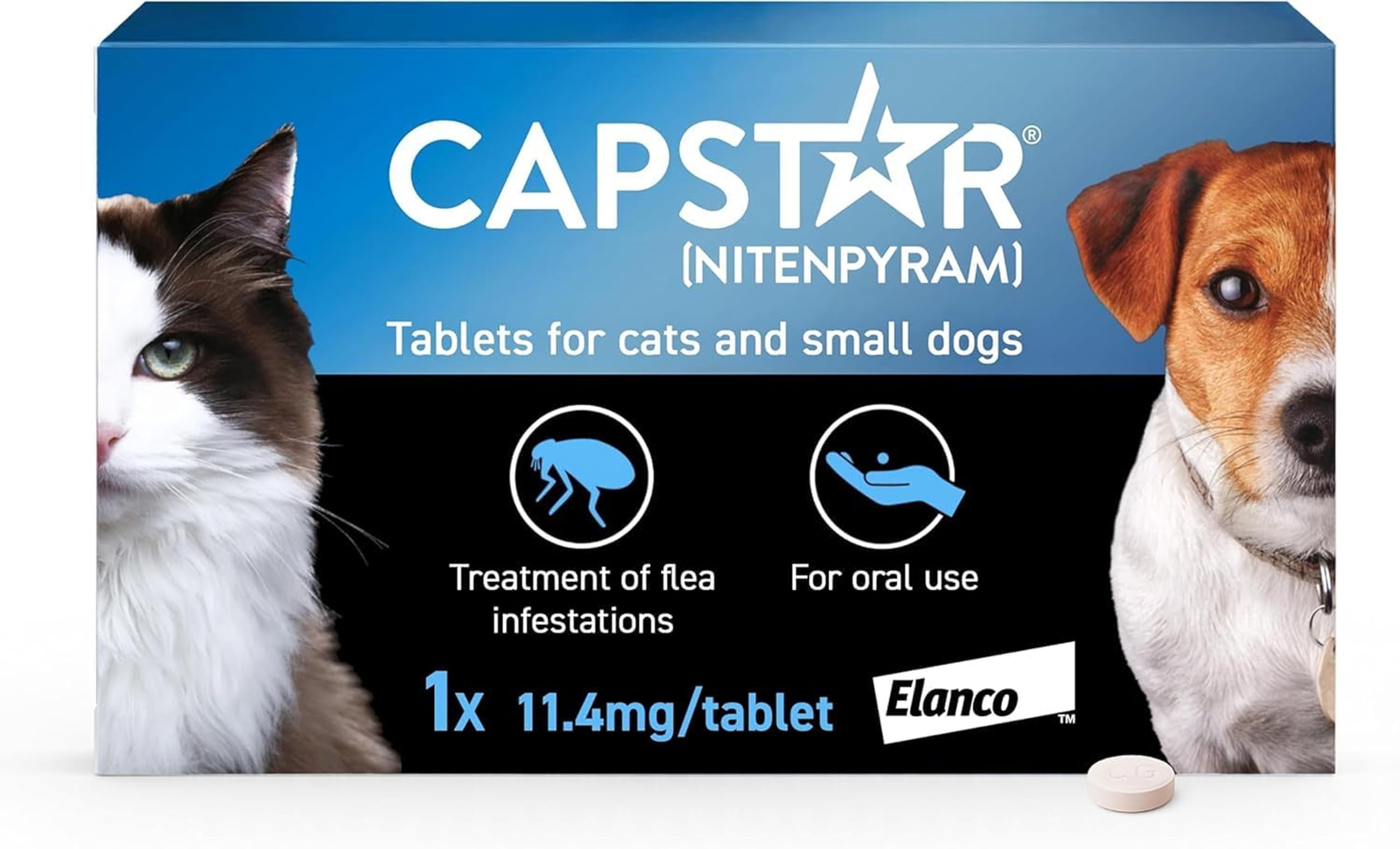 Capstar Flea Tablets, Fast Acting Flea Treatment For Cats & Small Dogs (1kg - 11kg), 1 x 11.4 mg Tablet, Starts Working In 15-30 Mins, Kills Adult Fleas In 6 Hours, Fuss Free Edible Tablets