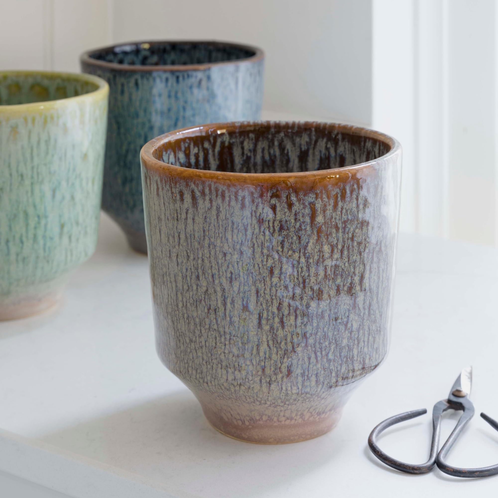 Ivyline Reactive Glaze Orchid Planter in Mocha - Waterproof, Durable and Decorative - Stylish Home Indoor Round Earthenware Flower Pot - H13cm x D13cm