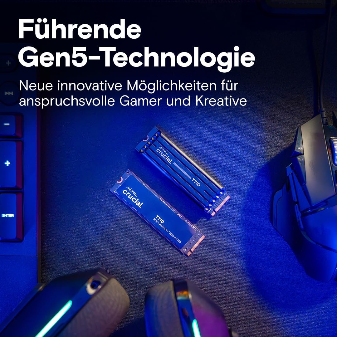 Crucial T710 SSD 4TB M.2 NVMe PCIe 5.0 x4 Gen5, bis zu 14.500 MB/s Lesen, 13.800 MB/s Schreiben, für Laptop und Desktop PC, TLC NAND, Interne Festplatte - CT4000T710SSD8-01 4