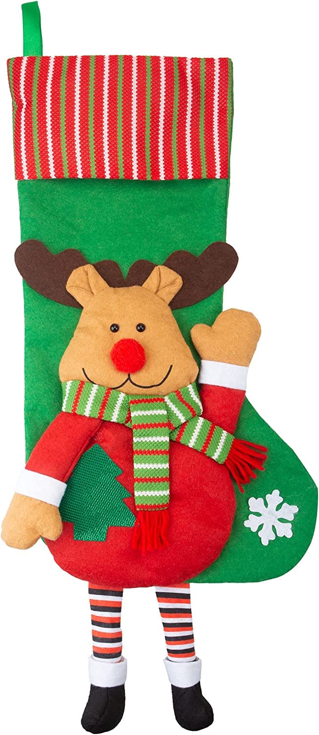 PMS VFM - Long Leg Rudolf Design Christmas Stockings 54cm, Large, Jumbo, Traditional, Giant, Fluffy, Festive, Christmas, Xmas Eve, for Children