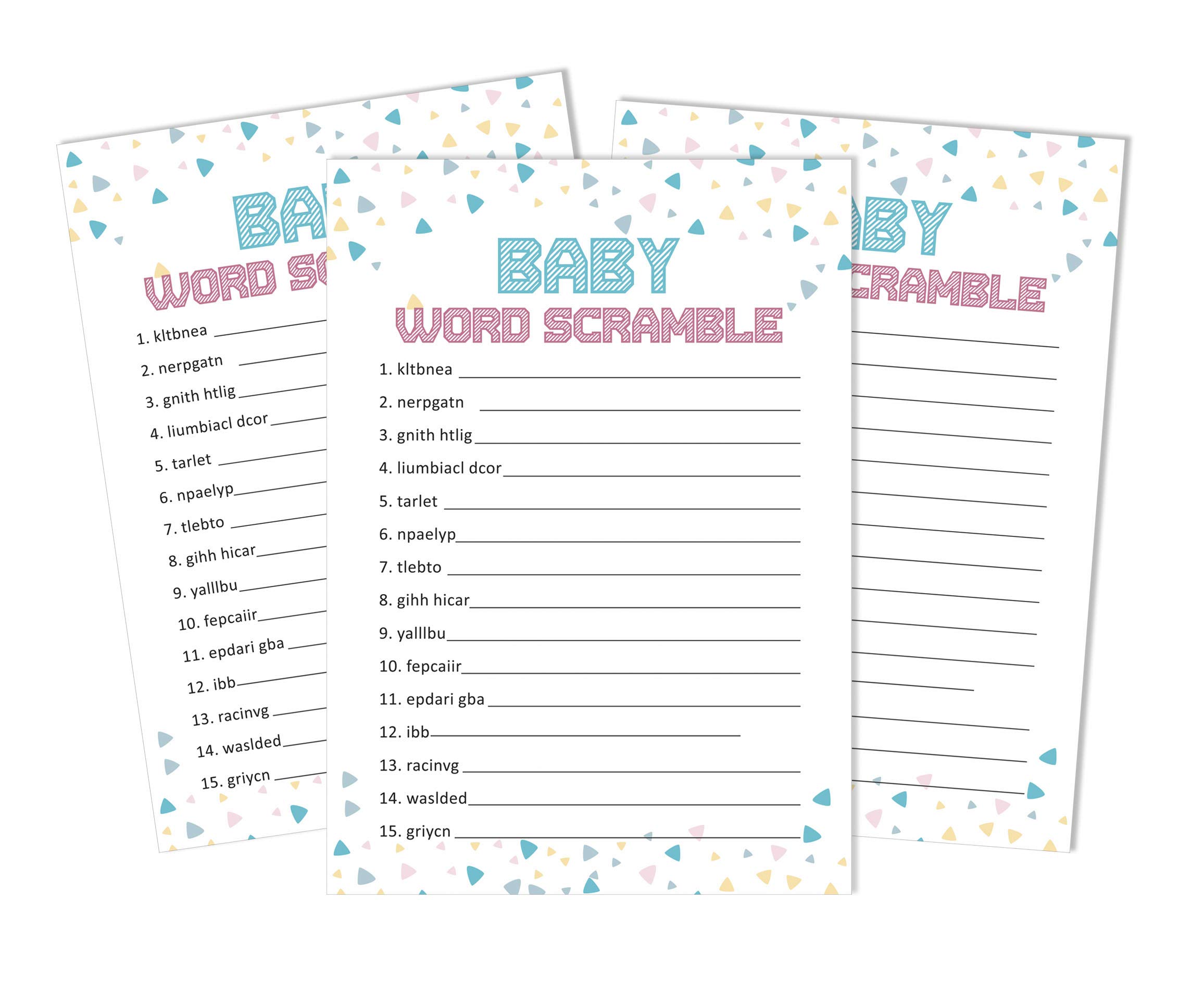 Inkdotpot Set Of 50 Baby Shower Word Scramble Game Cards It’s A Boy It’s A Girl Gender Reveal Party Supplies-Fun Baby Shower Game Favors