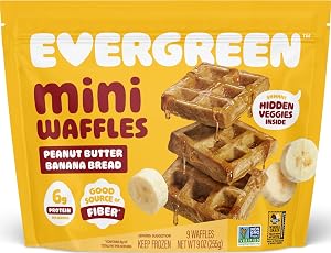 Evergreen Peanut Butter Banana Bread Waffles, 100% Whole Grain, 1 Full Combined Serving of Fruits & Veggies, Supports Gut Hea