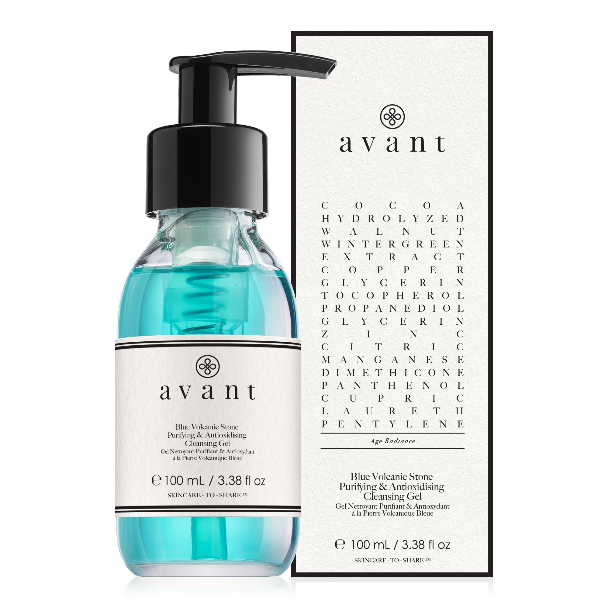 Avant | Purifying Cleanser Gel | Contributes to Smooth Skin, Protect Against Free Radicals & Works Against Hyperpigmentation | Blue Volcanic Stone Purifying Antioxydising Cleansing Gel | 1x 100ml