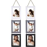 Lavezee 5x7 Collage Picture Frames for Wall Hanging, 6 Opening Triple Vertical Frame Made to Display 7 x 5 Inch Photo Print, Assorted Colors
