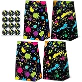 24 Pcs Neon Goodie Bags Glow in The Dark Theme Party Gift Bags with Stickers -Neon Themed Birthday Party Favor for Birthday Decoration Supplies