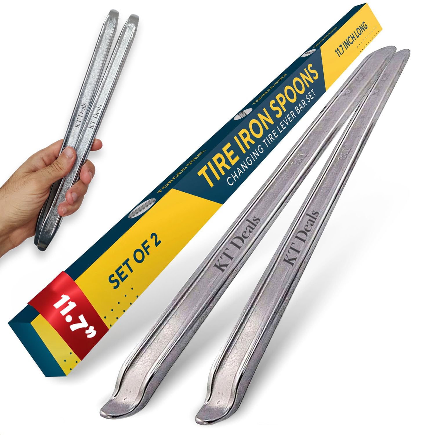 Photo 1 of KT Deals Tire Iron Spoons Changing Tire Lever Bar Set Repair Tool Kit Tyre Changer Remover Heavy Duty Metal Steel for Motorcycle Bike Scooter Bicycle Mower (2pc 11.7 INCH)