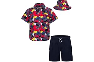 MOHEZ Boys Hawaiian Shirt and Short Set Summer Outfit Kids 2 Piece Clothes Set With Bucket Hat