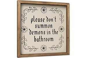 flangairy 11.8" Please Don't Summon Demons In The Bathroom Sign, Wooden Bathroom Wall Decor, Witch Guest Half ﻿Bath Rustic Home Art