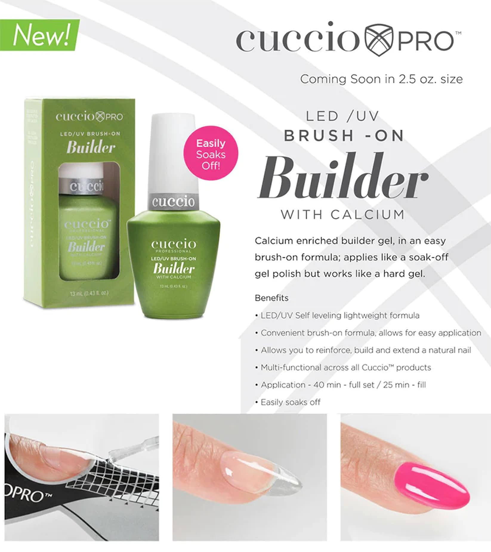 Cuccio Pro Brush-On Builder Gel With Calcium - LED And UV Self-Levelling Lightweight Formula - Soak-Off Gel Product With Strength Of Hard Gel - Chip-Resistant - Clear - 0.43 Oz Nail Polish - Image 4