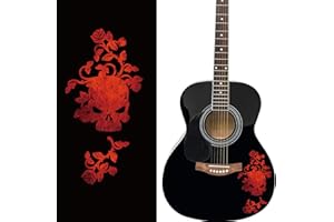 PLIGREAT 2 Pack Red Rose Skull Guitar Guard Board Stickers Removable Guitar Headstock Decal DIY Gifts for Guitarist Bass Player Bandsman String Instrument Decoration Guitar Side Panel Stickers