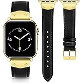JR.DM Leather Band Compatible with Apple Watch Bands Women 38mm 40mm 41mm 42mm 44mm 45mm 46mm 49mm, Top Genuine Leather Strap with Studded Metal Charms for iWatch SE Series 11/10/9/8/7/6/5/4/3/2/1 Ultra