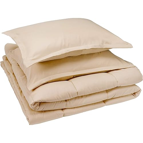 Amazon Basics Comforter Set, Full / Queen, Beige, Microfiber, Ultra-Soft