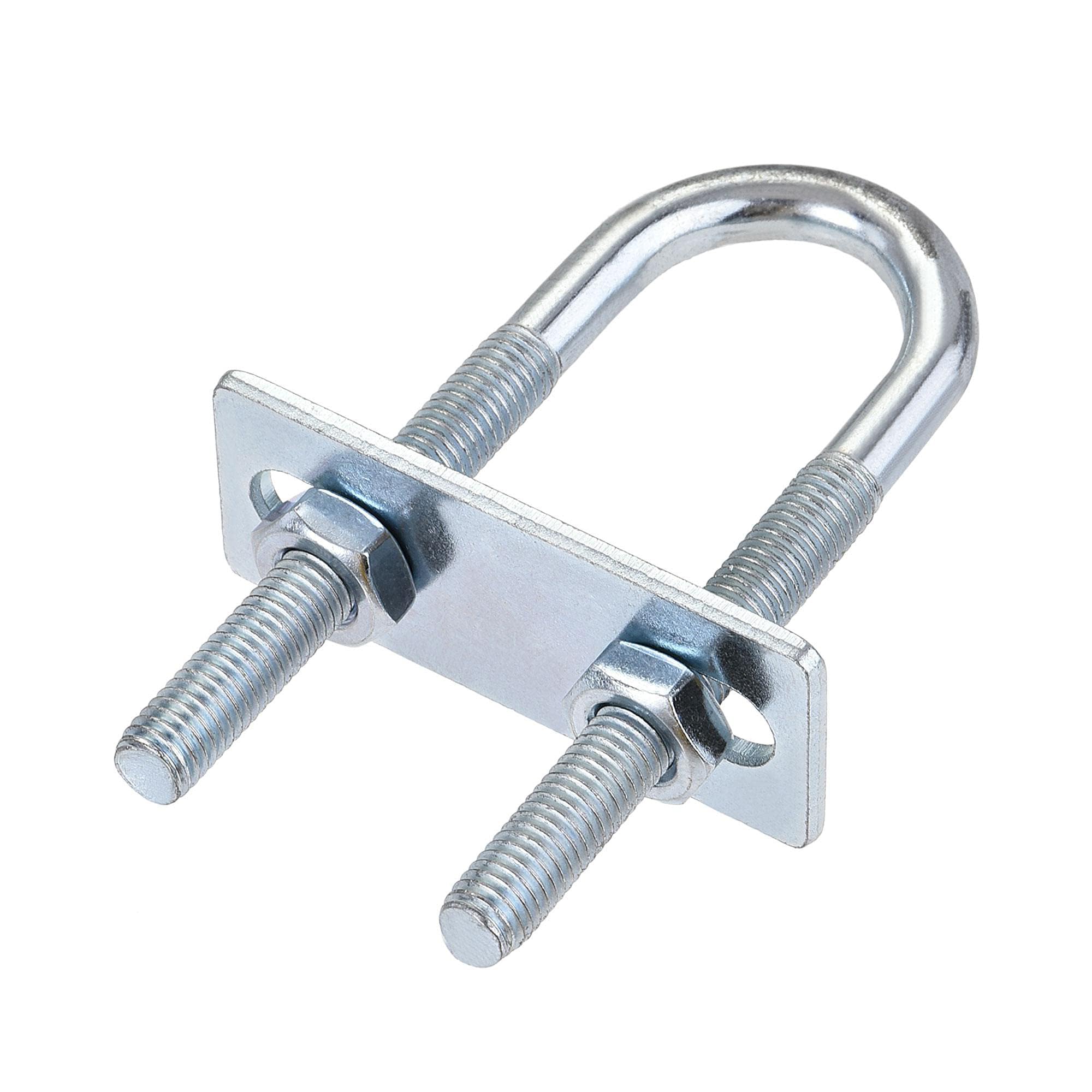 MACHSWON Round U-Bolt,2 Set Zinc Plated Alloy Steel M8 U Bolts 25mm(1") Inner Width 90mm Length with Nuts and Frame Plate for Automobiles Boat Trailer