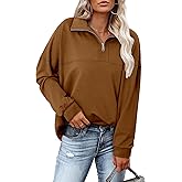 Magritta Womens Sweatshirt Casual Loose Fit Waffle Knit Half Zip Pullover Long Sleeve Lapel Tops