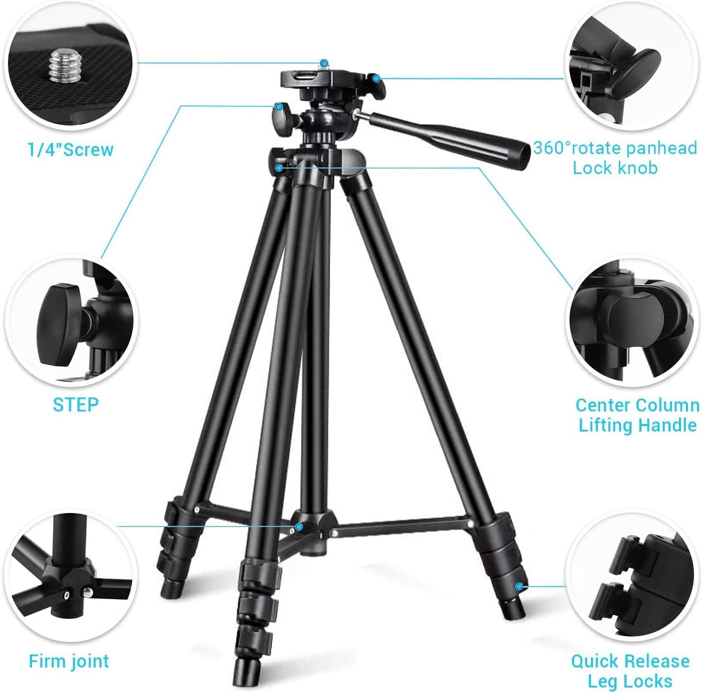 【New Version】 Phone Tripod, Premium Aluminum Alloy Camera Tripod with Cell Phone Mount & Wireless Bluetooth Remote, Professional 50" Extendable Portable Tripod Stand, Compatible with iOS/Android : Camera & Photo