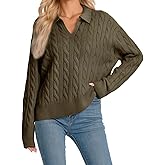 Amzdora Womens Oversized Cable Knit Sweater Fall Fashion 2026 Lapel V Neck Chunky Pullover Tops Causal Winter Outfits