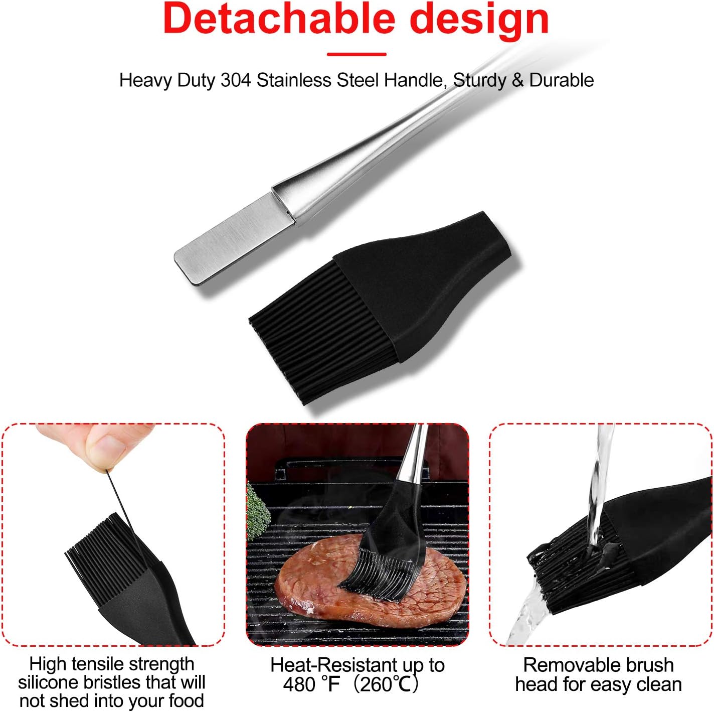 FinewayLife Sturdy Basting Brush 304 Stainless Steel Pastry Brush with 4 Pack Replaceable Silicone Brush Heads Heat Resistant, BPA Free, Food Grade for BBQ Grill Baking Kitchen Cooking : Garden & Outdoor