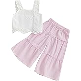 Licupiee Toddler Baby Girl Bohemian Outfits Sleeveless Lace Tops and Seersucker Striped Pants Set 2Pcs Summer Clothes Set