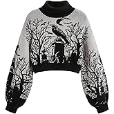 SOLY HUX Women's Graphic Sweater Turtleneck Long Sleeve Casual Trendy Pullover Cropped Tops