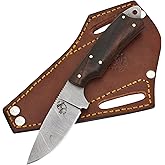 Knives Ranch Handmade EDC Hunting Knife – Full Tang – Carbon Steel Damascus – Rosewood Handle – 45° Pancake Leather Sheath – Everyday Utility | Camping | Bushcraft | Skinning