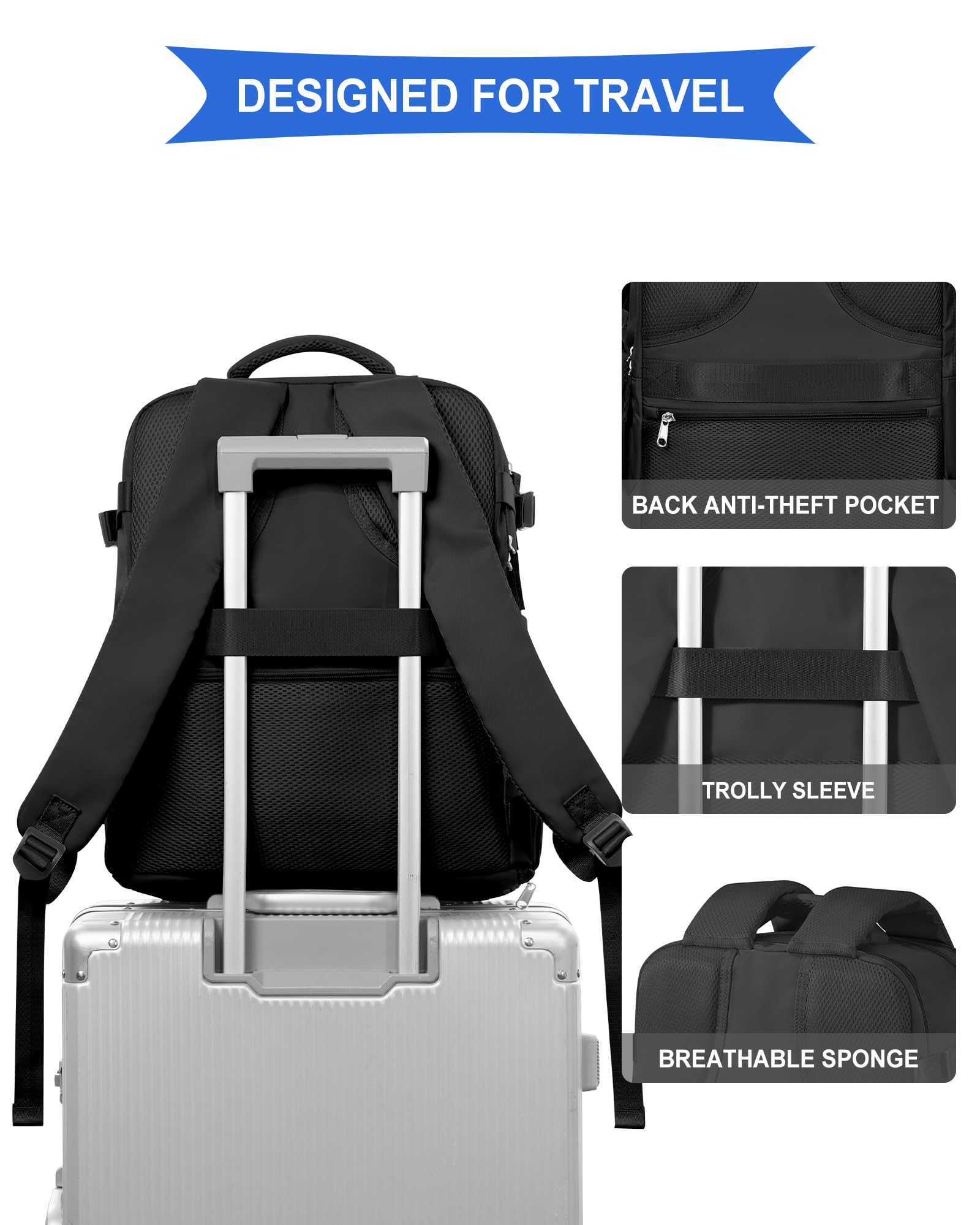 SZLX Rucksack 40x30x20 Wizz air Handgepäck Rucksack für Ryanair Vakuum Reiserucksack Flugzeug Easyjet Handgepäck Laptop Rucksack 14 Zoll mit Schuhfach für Herren Damen 5