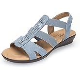 VJH confort Women's Comfort Flat Sandals Summer,with Rhinestone Open Toe Elastic Slip On Slingback Casual Walking Low Heele Sandals