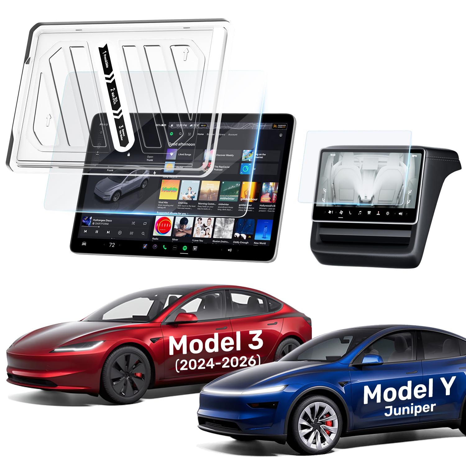 Photo 1 of Zanch Tesla New Model Y Juniper/Model 3 (2024-2026) Screen Protector Front & Rear - 9H Matte, [No Glare & Fingerprints] with Alignment Kit, New Model Y Juniper & Model 3 Highland Accessories [2 packs]