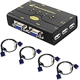 4 Port VGA KVM Switch with USB Hub Support Wireless Keyboard Mouse Connection and Push Button Switching Function