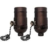 Royal Designs, Inc. Pull Chain Lamp Socket for Incandescent or LED Bulbs, 6" Matching Chain, Oil Rubbed Bronze Finish, Set of 2