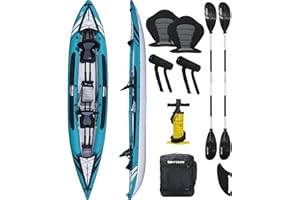 Driftsun Almanor Inflatable Kayak - Inflatable Touring Kayak - Inflatable 1 and 2 Person Kayaks for Adults with EVA Padded Seats, High Back Support, Paddles, Pump (1 Person, 2 Person, 2 Plus 1 Child)