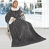 Electric Blanket Heated Throw, Soft Flannel & Sherpa Wearable Heated Blanket with Sleeves, Heating Wearable Blanket with 6 Heating & 12H Auto Off, ETL Certified, Home Office Use, 52x72 Inch, Dark Grey