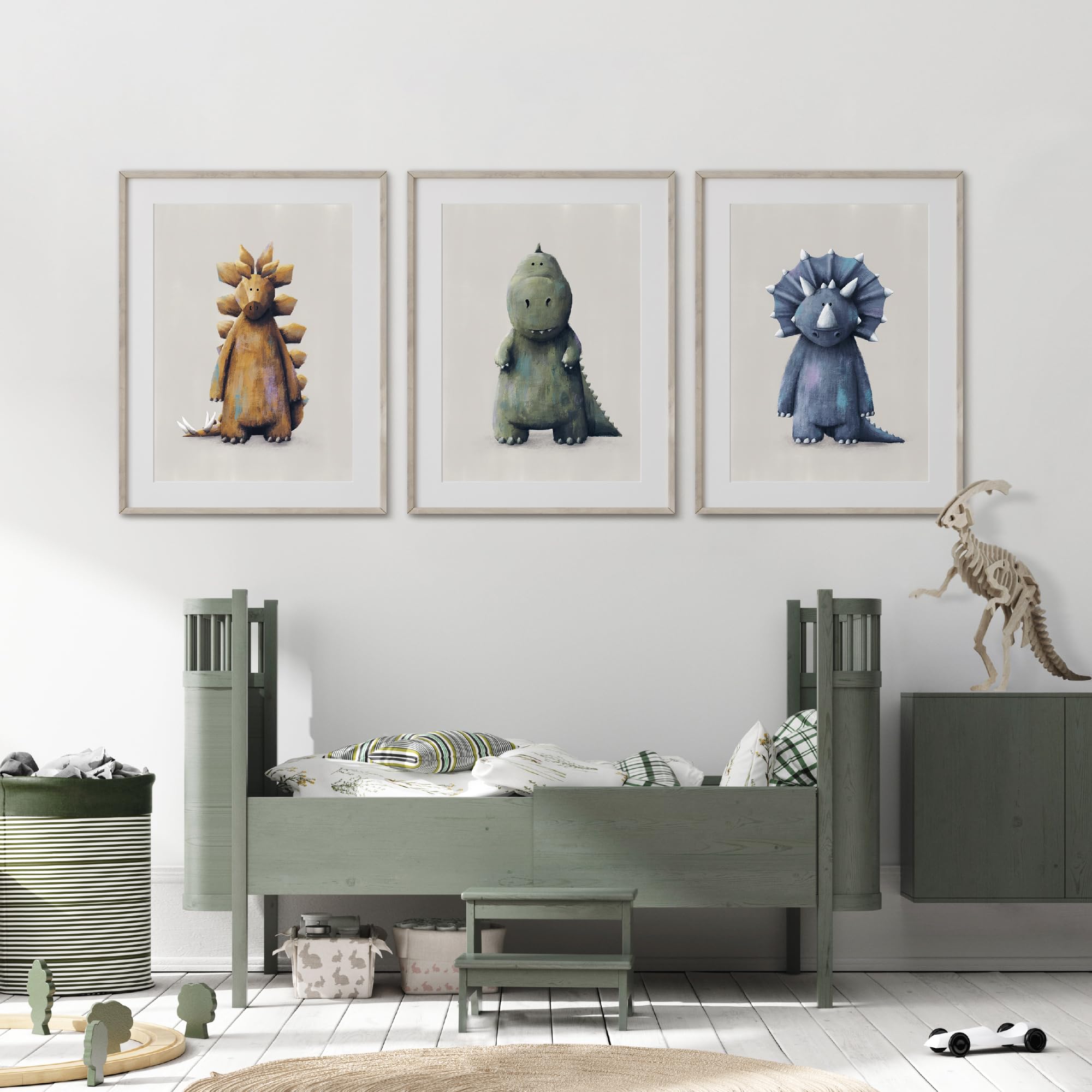 Tigercub Prints Dinosaur Nursery Prints | A4 Set of 3 | Printed on 400gsm Professional Quality Paper | Designed and Printed in UK | Nursery Decor | Baby and Kids Wall Art | Bedroom Decoration