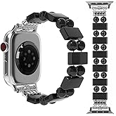Boho Natural Stone Bracelet Compatible with Apple Watch Band 38mm/40mm/41mm Series 10 9 8 7 SE Women, Handmade Obsidian Stones Elastic Stretch Strap for iWatch Bands Replacement (Black/38S)