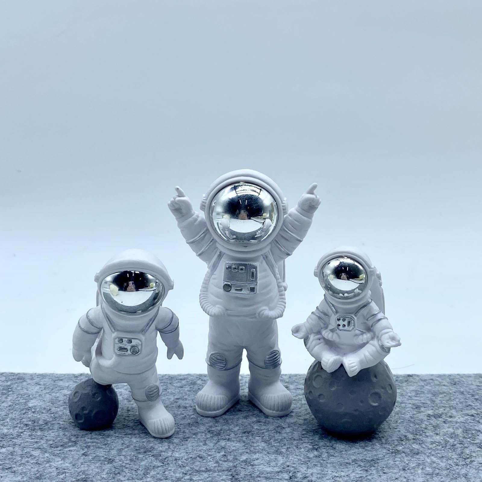 Photo 1 of *missing figurines*LUOZZY 3Pcs Astronaut Figurines Cake Topper Mini Astronaut Toys Space Cake Topper Spaceman Statues for Home Desktop Space Theme Party Decorations (Sliver)