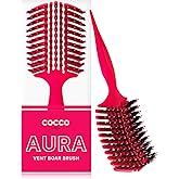 COCCO Aura Vent Boar Brush | Vented Dual-Curved Design for Faster Drying, Effortless Detangling & Shine, Boar + Nylon Bristles, Ergonomic Comfort Handle for Wet & Dry Hair Styling - Pink