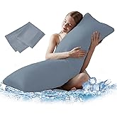 DOWNCOOL Large Body Pillow Insert with Cooling Cover - Soft Long Bed Pillow for Summer - Breathable Full Body Pillow for Adults - 20x54 inch (Grey, with Cover)