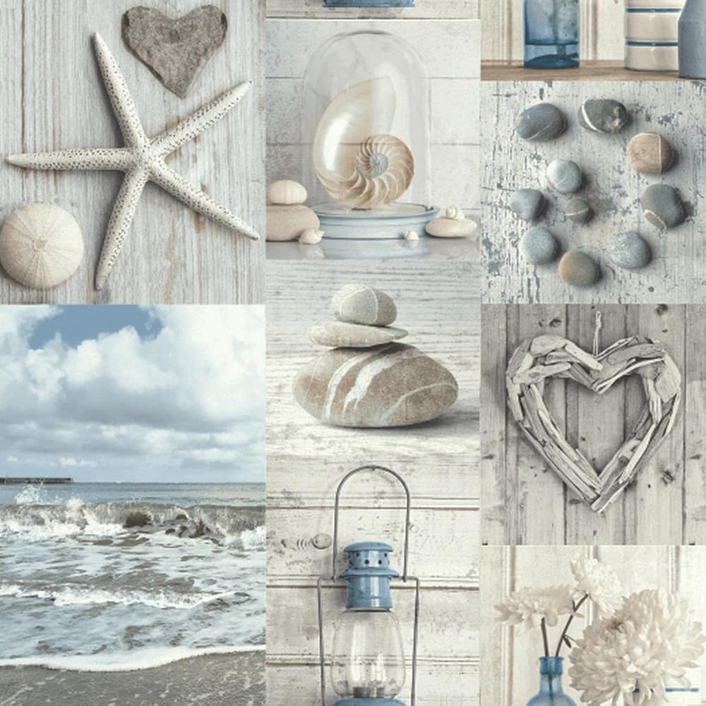 Arthouse Maritime Collage 699000 Wallpaper Blue Beach Seashells Coastal