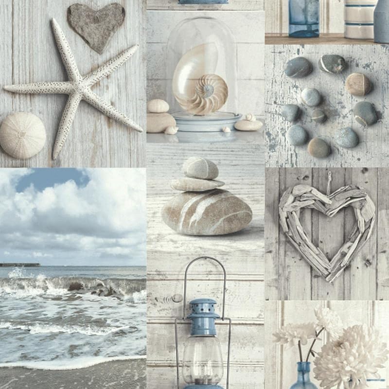 Arthouse Maritime Collage 699000 Wallpaper Blue Beach Seashells Coastal