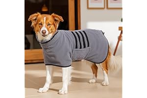 HezzLuv Microfibre Dog Bathrobe Dog Towel Wrap Super Absorbent Dog Drying Coat Bath Robe for Puppy, Medium & Large Dogs, Fast Drying, Adjustable, for Pet Dogs & Cats