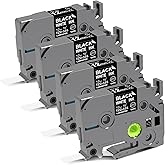 Label Tape Replacement for Brother P-Touch Label Tape 12mm 0.47 Black Brother TZE Tape TZe-335 TZe Tape Lminated Black, Compatible with P Touch Label Maker PT-D210 H110 D220 D410 D600, 4 Pack