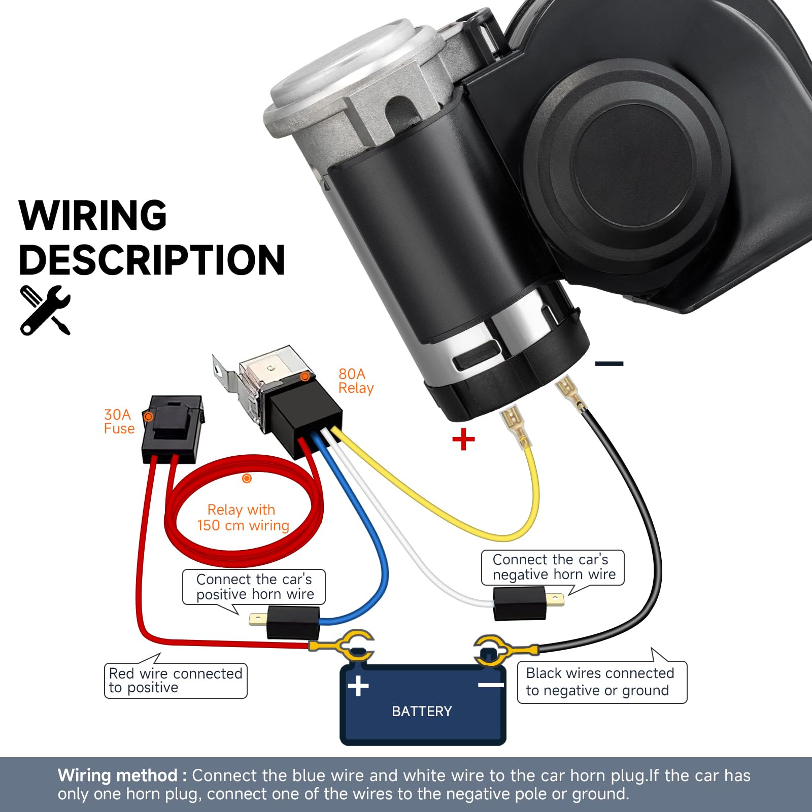 Train Horn for Car, banhao 12V 150db Loud Truck Horn Electric Snail Air Horn Kit with Relay Harness for Vehicles Motorcycle Boat Ship