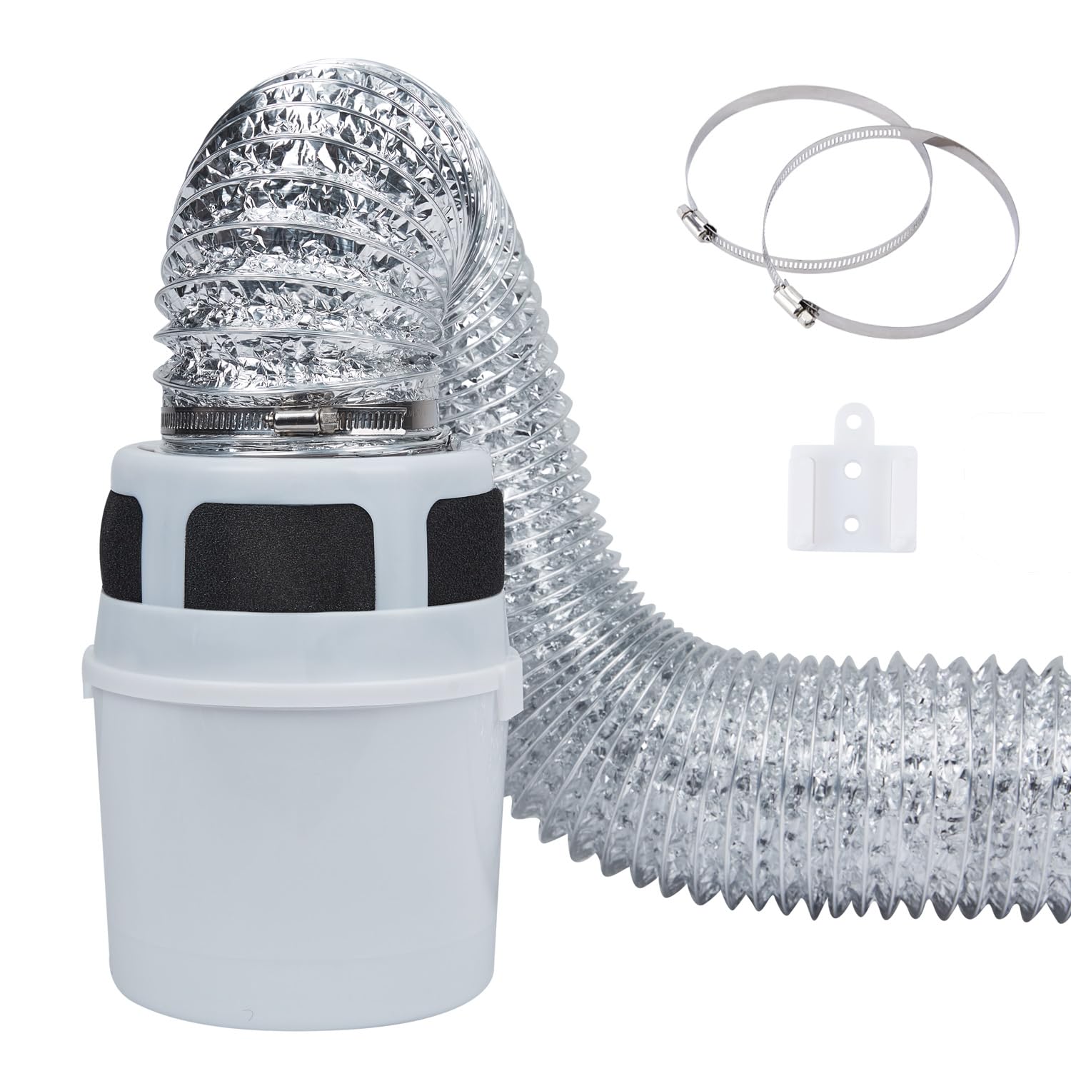 Photo 1 of VIWINVELA 3 IN 1 Indoor Dryer Vent Kit Filter Bucket for Electric Dryer with 4-Inch by 8-Feet Proflex Duct (Silver)