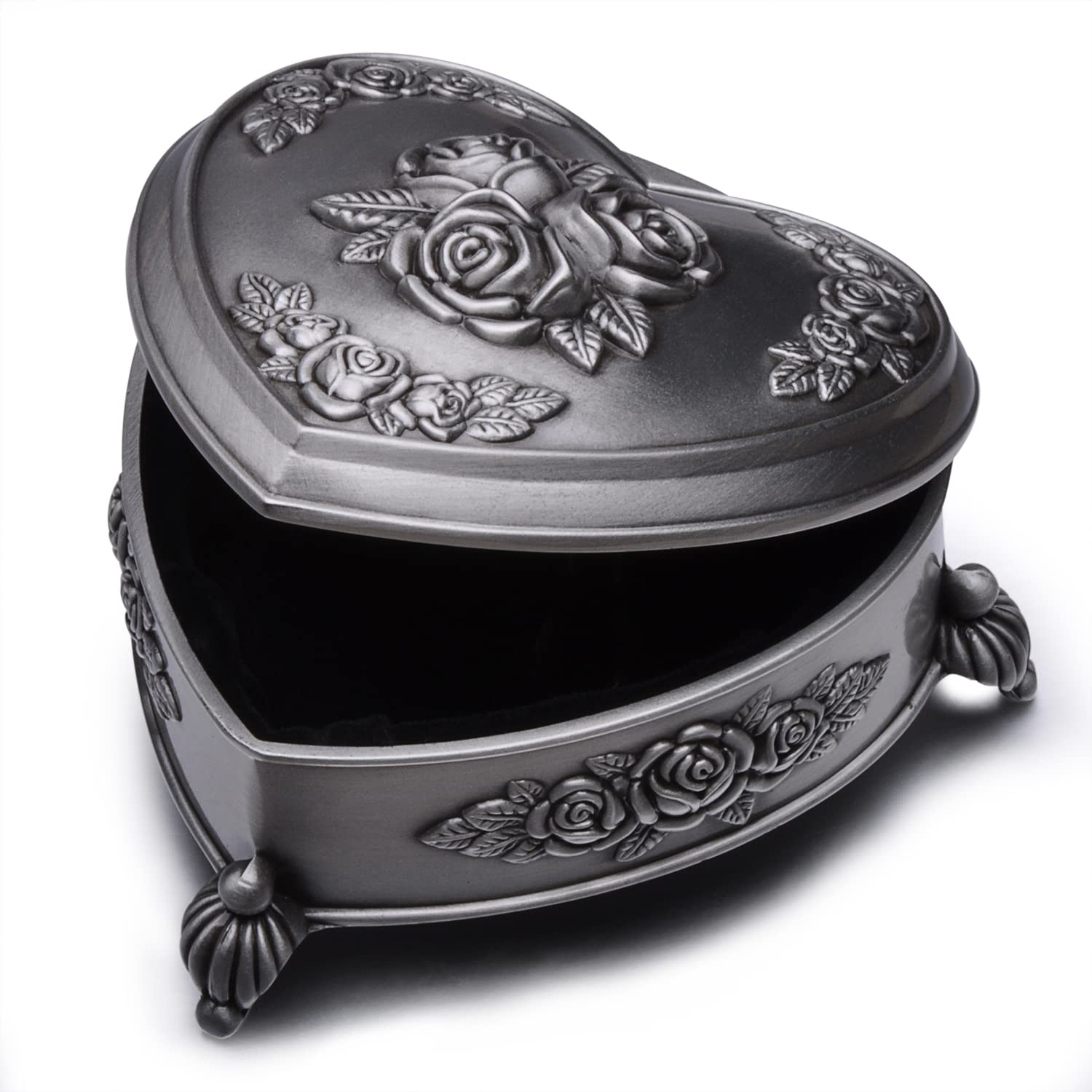 Infinite U Luxury Antique Sliver Heart Love Rose Women Pure Tin Samll Trinket Jewellery Box