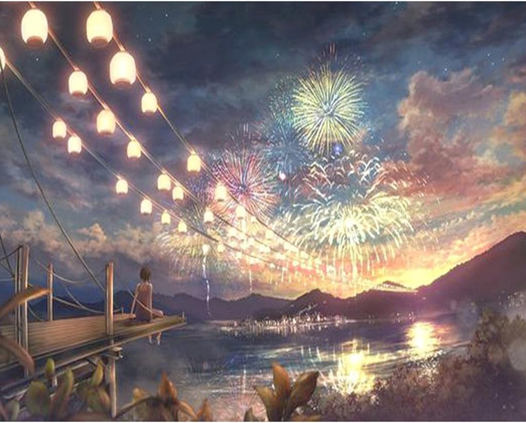 Ningyi683 Paint by Number Digital Oil Painting Canvas Fireworks DIY Office Decor Artwork