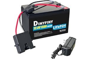 Dimyfiny Upgraded 12V 15Ah LiFePO4 Battery for Fisher-Price Power Wheels 12 Volt Ride-On Toy Cars | with 2A Fast Charger & 20A BMS | Extended Runtime & Lightweight