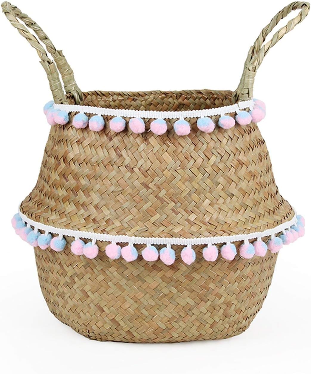 amazon storage baskets on Amazon Com Foldable Organizer Storage Basket Folding Wicker Basket Rattan Basket Garden Flower Pot Planter Laundry Basket Yellow 22x20cm Home Kitchen