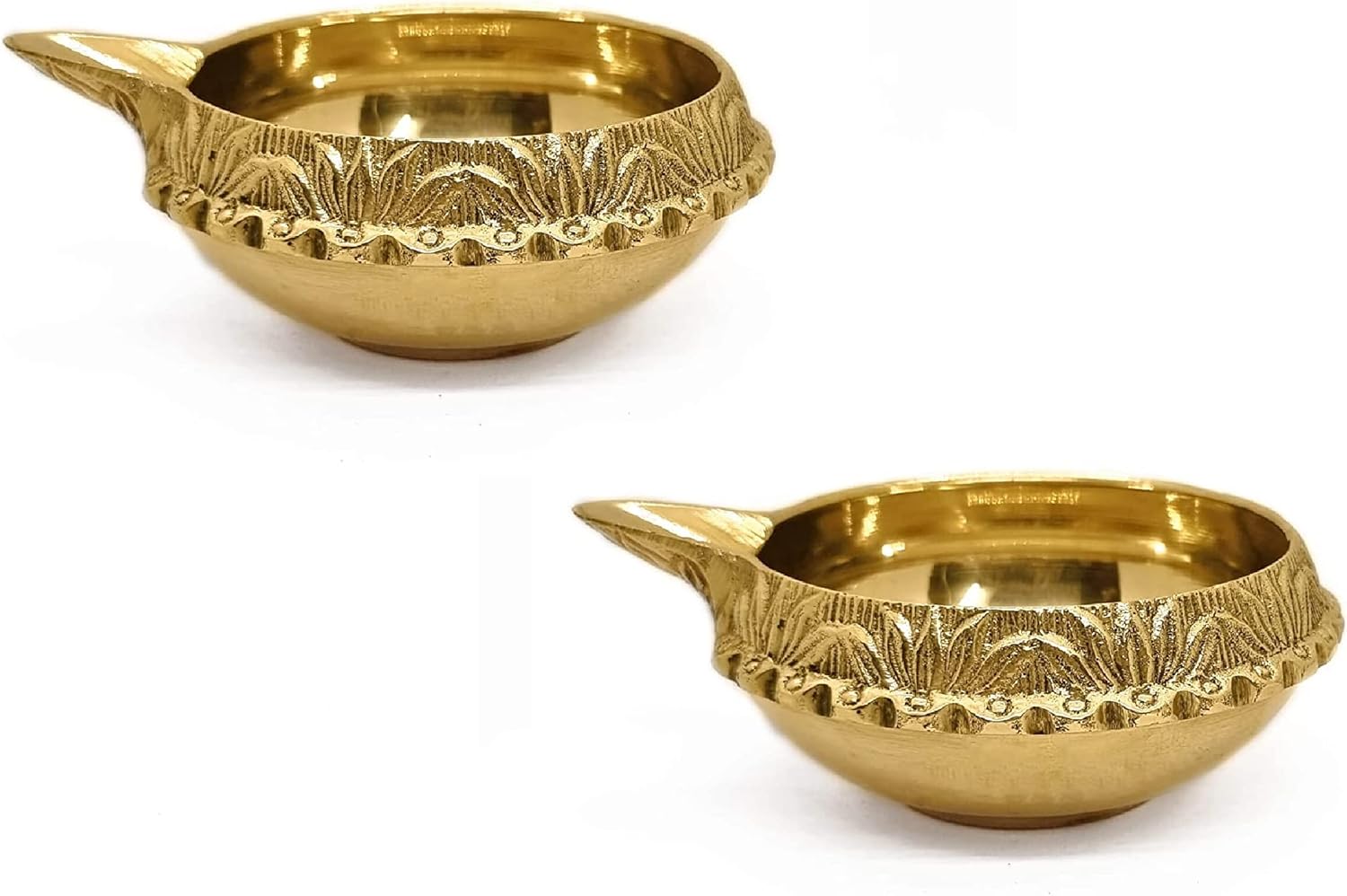 Oil Lamps & Accessories - SATVIK 2 pc Kuber Diya for Diwali Decoration. Handmade Oil Lamp with Golden Engraved Made of Virgin Brass Metal. Diwali Diya Vilakku for Puja Pooja. Traditional Indian Deepawali Gift Items Bulk