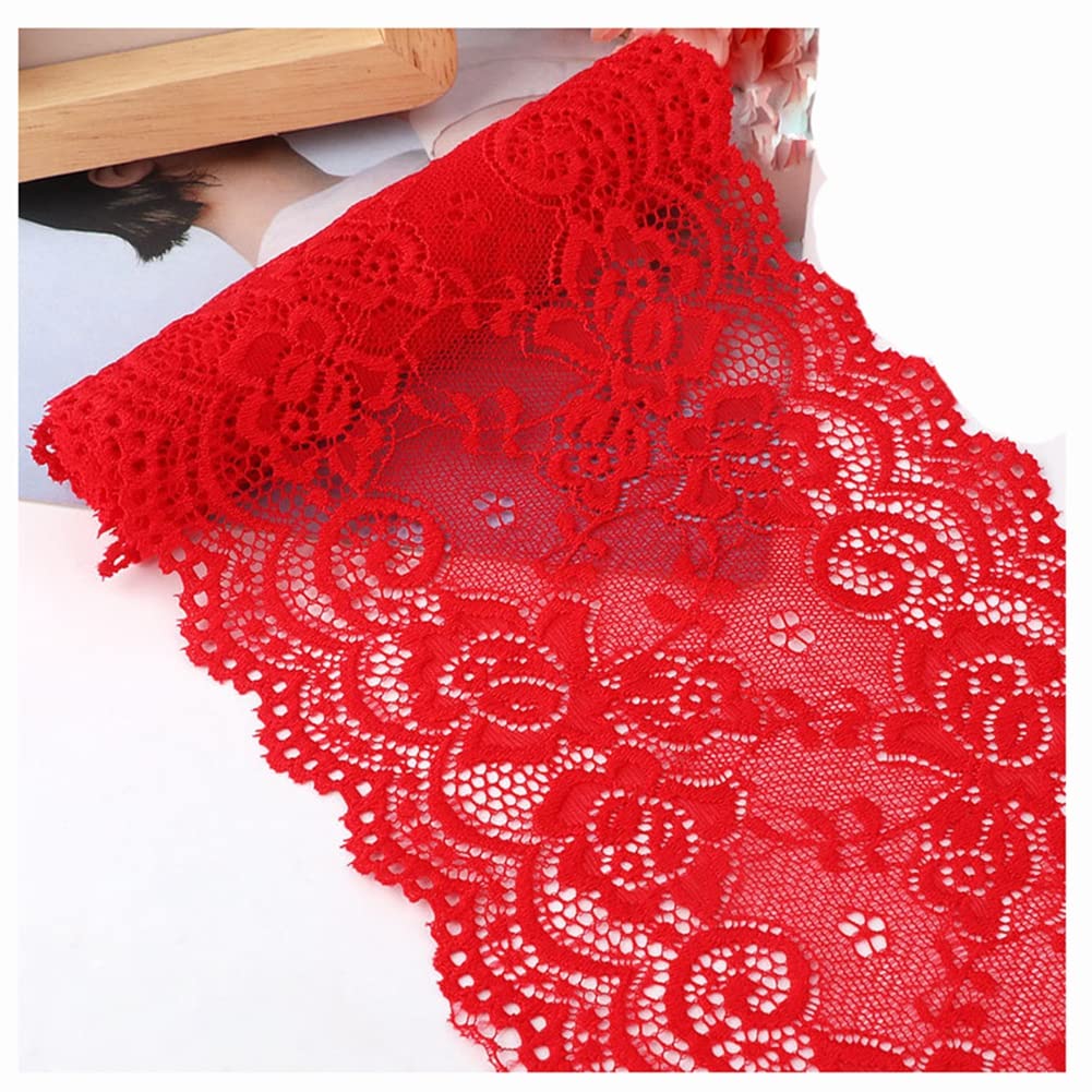 Egurs 15cm x 3m Stretch Lace Ribbon Floral Lace Trim Embroidery Flower Lace Fabric Vintage Stretchy Lace Border Trim Decorative Ribbon for DIY Sewing Crafts Wedding Decoration Dressmaking red