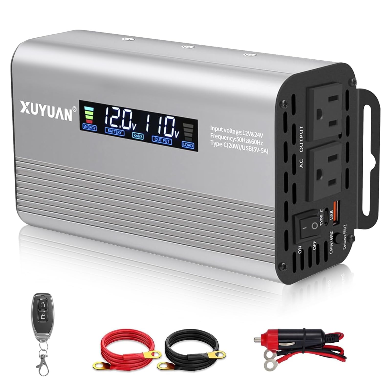 Photo 1 of 1000W Pure Sine Wave Inverter,12V/24V Auto-Detect, 50Hz/60Hz Switchable, LCD Display, Type-C Fast Charging, Silent Design, Overload & Overheat Protection for RV, Home