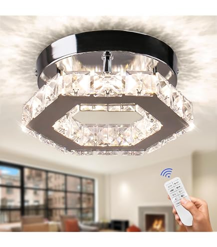 9.8-Inch LED Crystal Flush Mount Ceiling Light – 2-Tier Round Chandelier For Hallway Or Kitchen